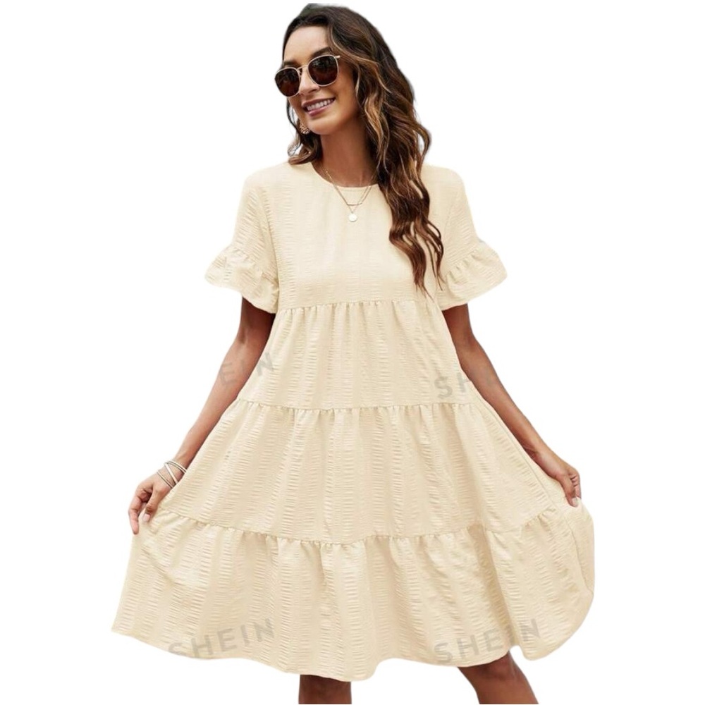NWOT SHEIN Light Yellow Flare Sleeve Ruffle Hem Summer Dress